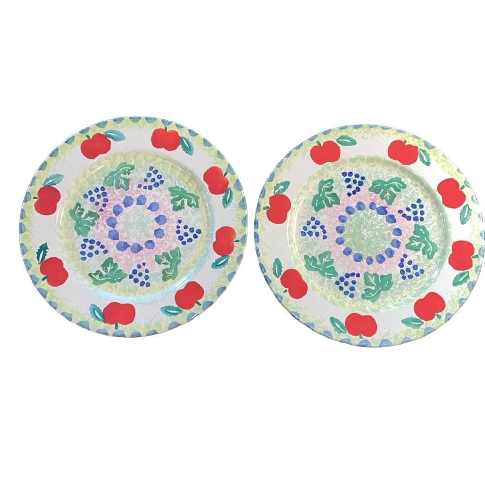 2 Various Fruit W/Sponged 12” Plates by Archer made in Italy